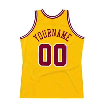 Custom Gold Maroon-White Authentic Throwback Basketball Jersey - Sky-Custom