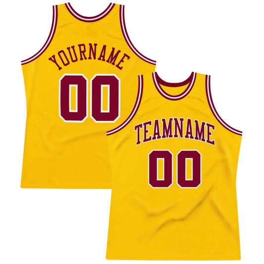 Custom Gold Maroon-White Authentic Throwback Basketball Jersey - Sky-Custom