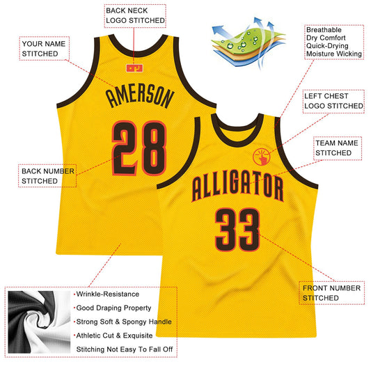 Custom Gold Brown-Orange Authentic Throwback Basketball Jersey - Sky-Custom