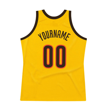 Custom Gold Brown-Orange Authentic Throwback Basketball Jersey - Sky-Custom