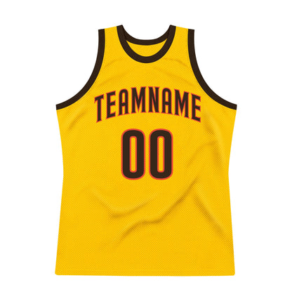 Custom Gold Brown-Orange Authentic Throwback Basketball Jersey - Sky-Custom