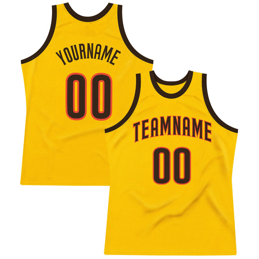 Custom Gold Brown-Orange Authentic Throwback Basketball Jersey - Sky-Custom