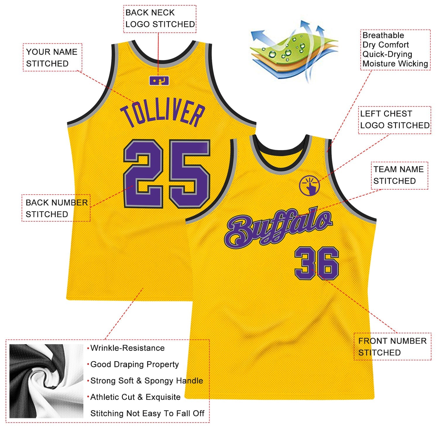 Custom Gold Purple-Gray Authentic Throwback Basketball Jersey - Sky-Custom