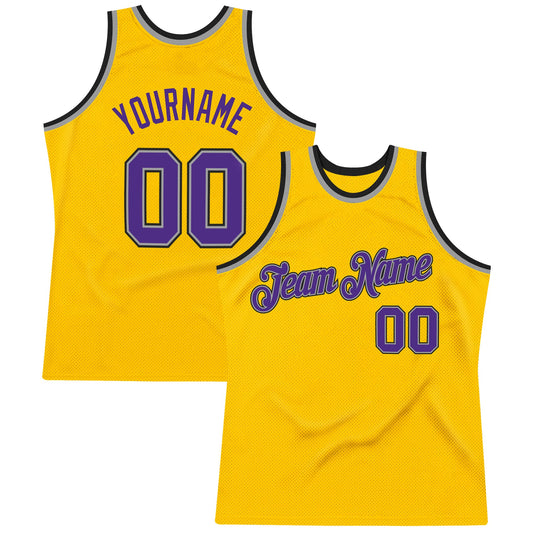 Custom Gold Purple-Gray Authentic Throwback Basketball Jersey - Sky-Custom
