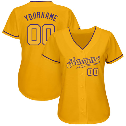 Custom Gold Gold-Purple Authentic Baseball Jersey - Sky-Custom