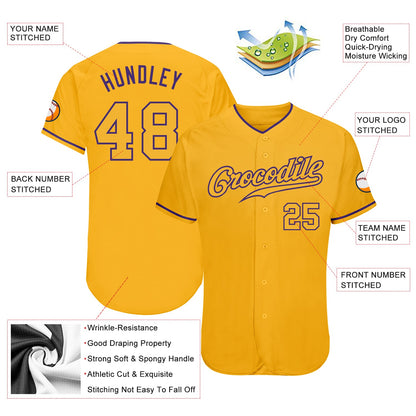 Custom Gold Gold-Purple Authentic Baseball Jersey - Sky-Custom