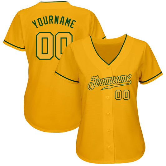 Custom Gold Gold-Green Authentic Baseball Jersey - Sky-Custom