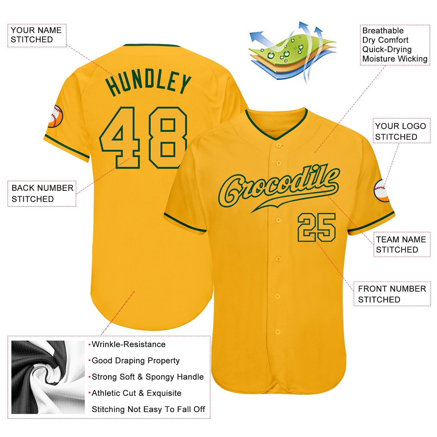 Custom Gold Gold-Green Authentic Baseball Jersey - Sky-Custom
