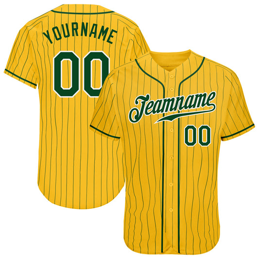 Custom Yellow Green Pinstripe Green-White Authentic Baseball Jersey - Sky-Custom