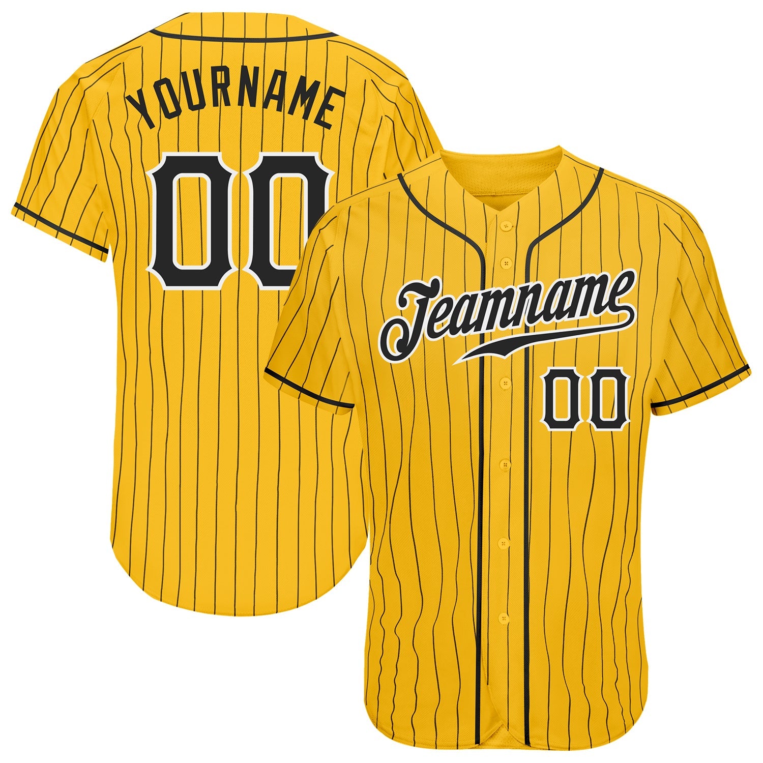 Custom Yellow Black Pinstripe Black-White Authentic Baseball Jersey - Sky-Custom