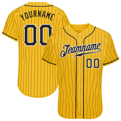 Custom Yellow Black Pinstripe Black-White Authentic Baseball Jersey - Sky-Custom
