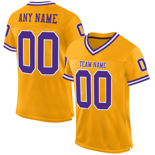 Custom Gold Purple-White Mesh Authentic Throwback Football Jersey - Sky-Custom