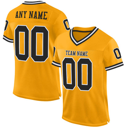 Custom Gold Black-White Mesh Authentic Throwback Football Jersey - Sky-Custom