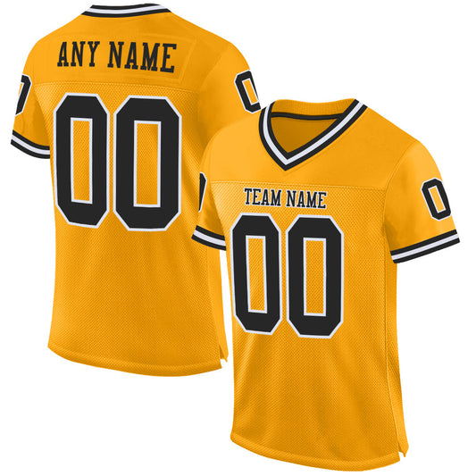 Custom Gold Black-White Mesh Authentic Throwback Football Jersey - Sky-Custom