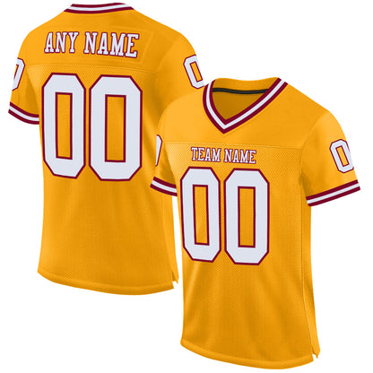 Custom Gold White-Maroon Mesh Authentic Throwback Football Jersey - Sky-Custom