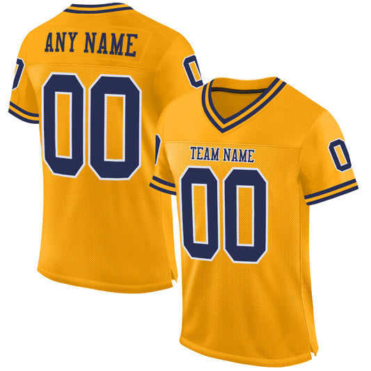 Custom Gold Navy-White Mesh Authentic Throwback Football Jersey - Sky-Custom