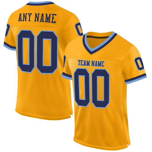 Custom Gold Navy-Light Blue Mesh Authentic Throwback Football Jersey - Sky-Custom