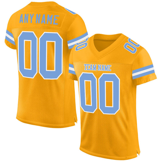 Custom Gold Light Blue-White Mesh Authentic Football Jersey - Sky-Custom