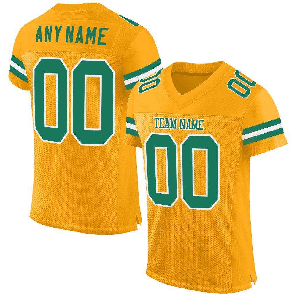 Custom Gold Kelly Green-White Mesh Authentic Football Jersey - Sky-Custom