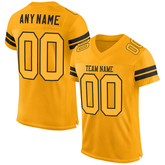 Custom Gold Gold-Black Mesh Authentic Football Jersey - Sky-Custom