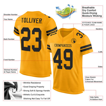 Custom Gold Black Mesh Authentic Football Jersey - Sky-Custom