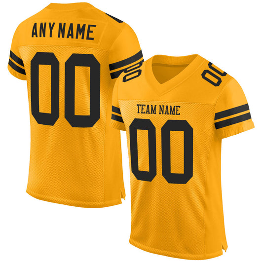 Custom Gold Black Mesh Authentic Football Jersey - Sky-Custom