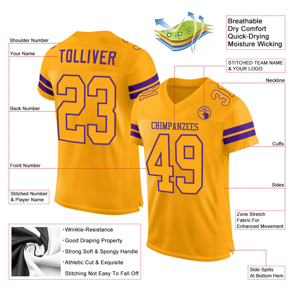 Custom Gold Gold-Purple Mesh Authentic Football Jersey - Sky-Custom