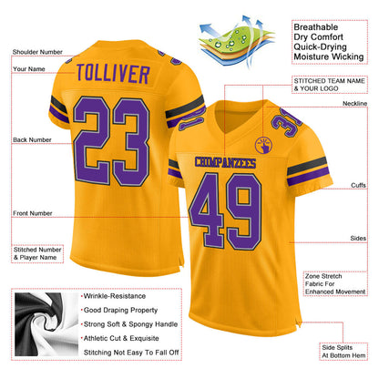 Custom Gold Purple-Black Mesh Authentic Football Jersey - Sky-Custom