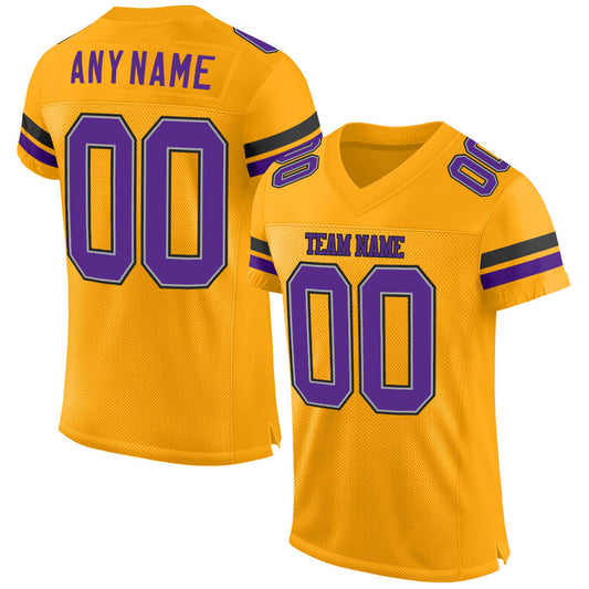 Custom Gold Purple-Black Mesh Authentic Football Jersey - Sky-Custom