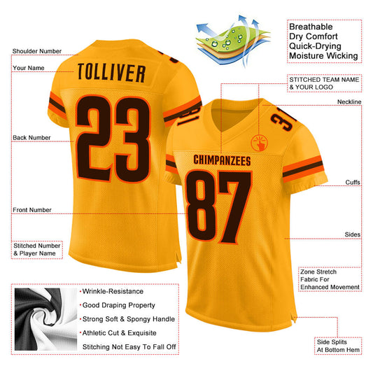 Custom Gold Brown-Orange Mesh Authentic Football Jersey - Sky-Custom