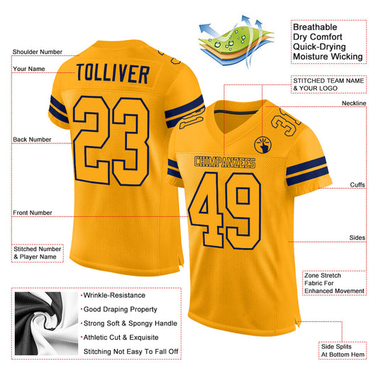 Custom Gold Gold-Navy Mesh Authentic Football Jersey - Sky-Custom
