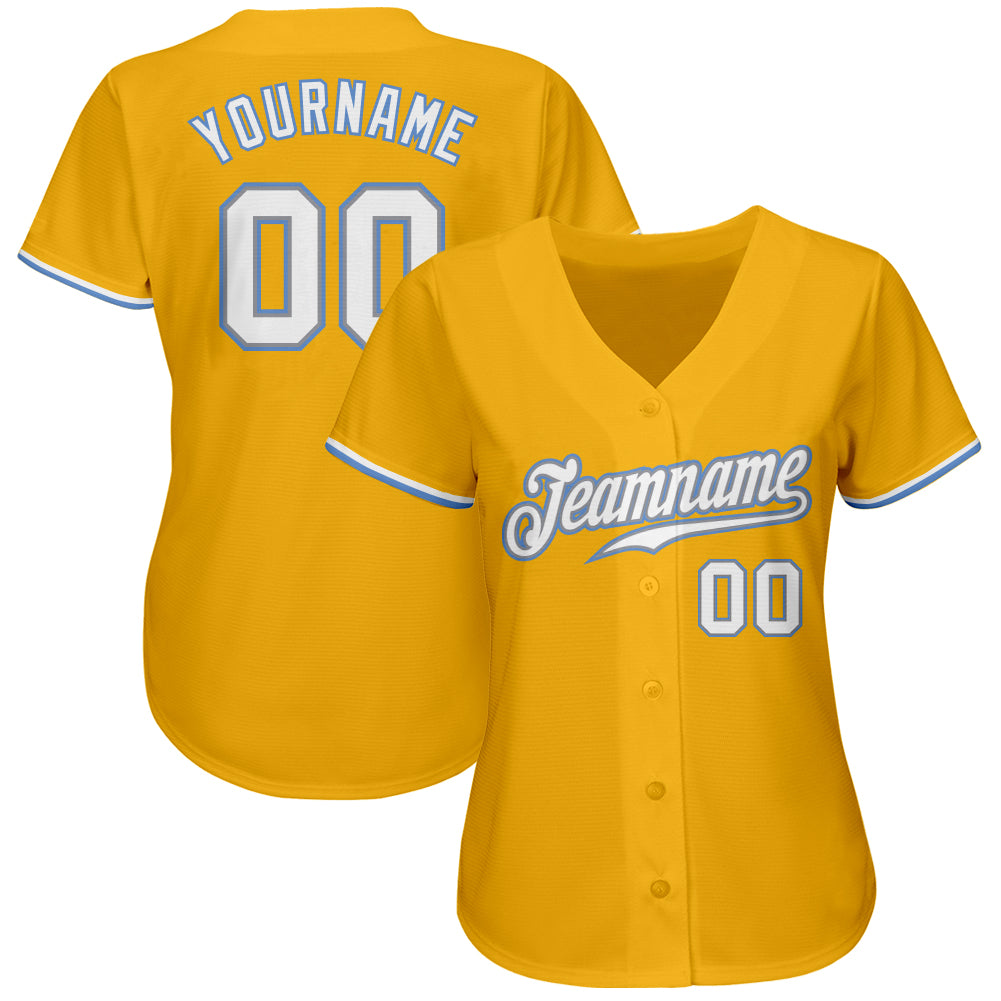Custom Gold White-Light Blue Authentic Baseball Jersey - Sky-Custom