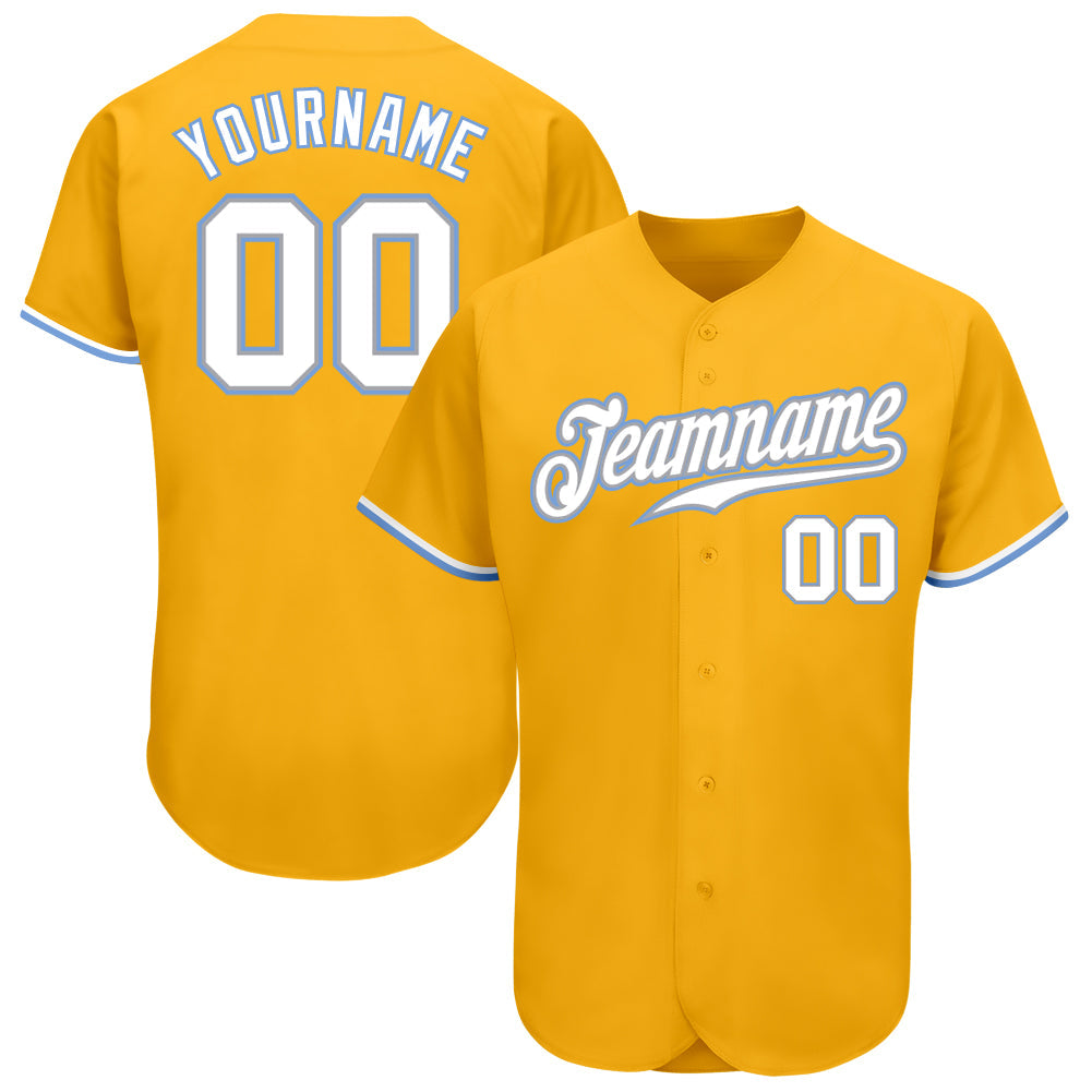 Custom Gold White-Light Blue Authentic Baseball Jersey - Sky-Custom