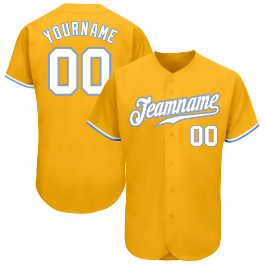 Custom Gold White-Light Blue Authentic Baseball Jersey - Sky-Custom