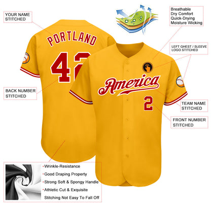 Custom Gold Red-White Authentic Baseball Jersey - Sky-Custom