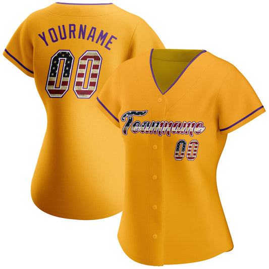 Custom Gold Vintage USA Flag-Purple Authentic Baseball Jersey - Sky-Custom