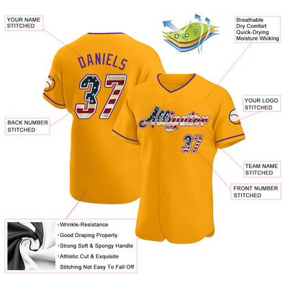 Custom Gold Vintage USA Flag-Purple Authentic Baseball Jersey - Sky-Custom