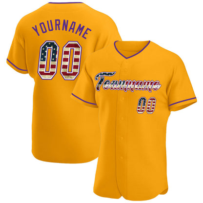 Custom Gold Vintage USA Flag-Purple Authentic Baseball Jersey - Sky-Custom