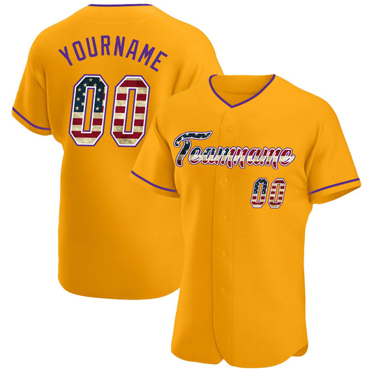 Custom Gold Vintage USA Flag-Purple Authentic Baseball Jersey - Sky-Custom