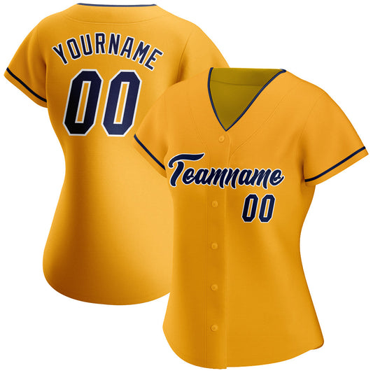 Custom Gold Navy-White Authentic Baseball Jersey - Sky-Custom