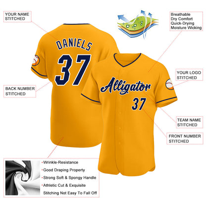 Custom Gold Navy-White Authentic Baseball Jersey - Sky-Custom