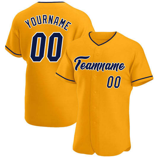 Custom Gold Navy-White Authentic Baseball Jersey - Sky-Custom