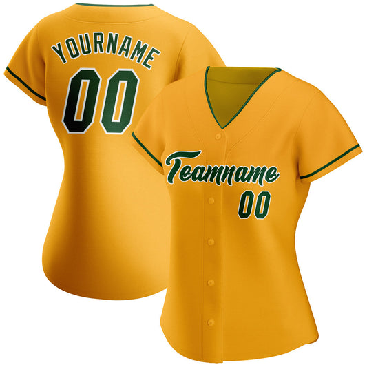 Custom Gold Green-White Authentic Baseball Jersey - Sky-Custom