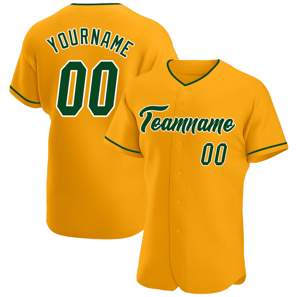 Custom Gold Green-White Authentic Baseball Jersey - Sky-Custom