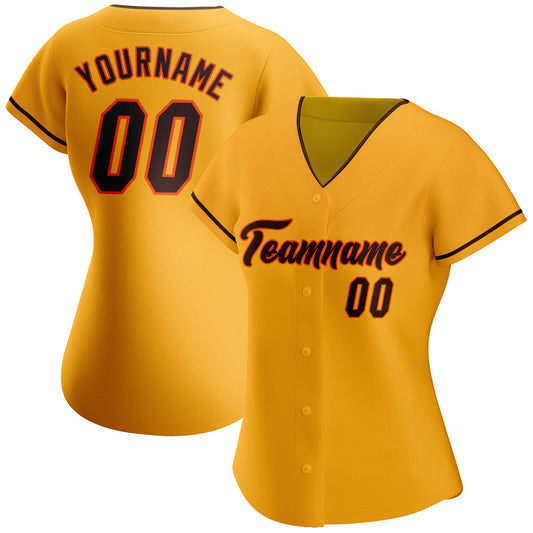 Custom Gold Brown-Orange Authentic Baseball Jersey - Sky-Custom