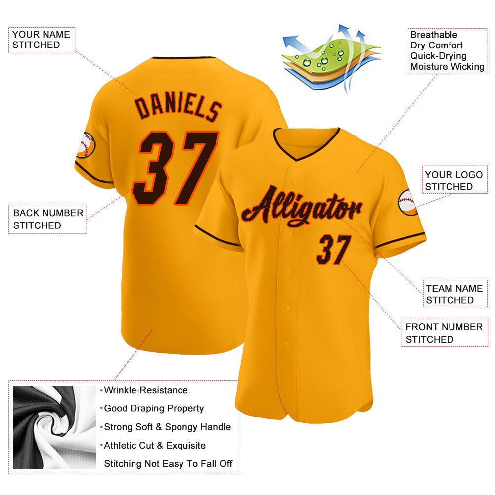 Custom Gold Brown-Orange Authentic Baseball Jersey - Sky-Custom