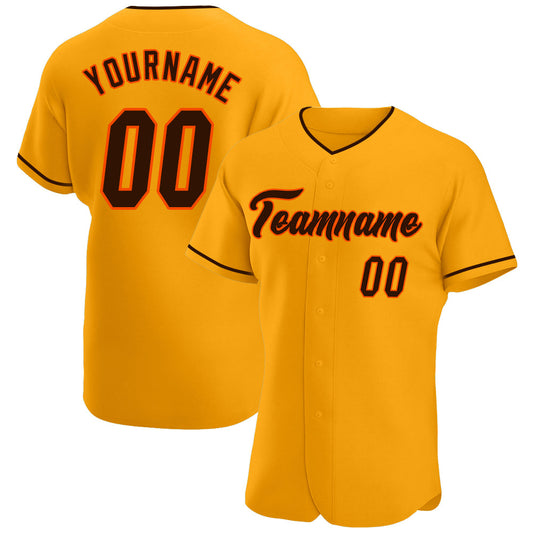 Custom Gold Brown-Orange Authentic Baseball Jersey - Sky-Custom