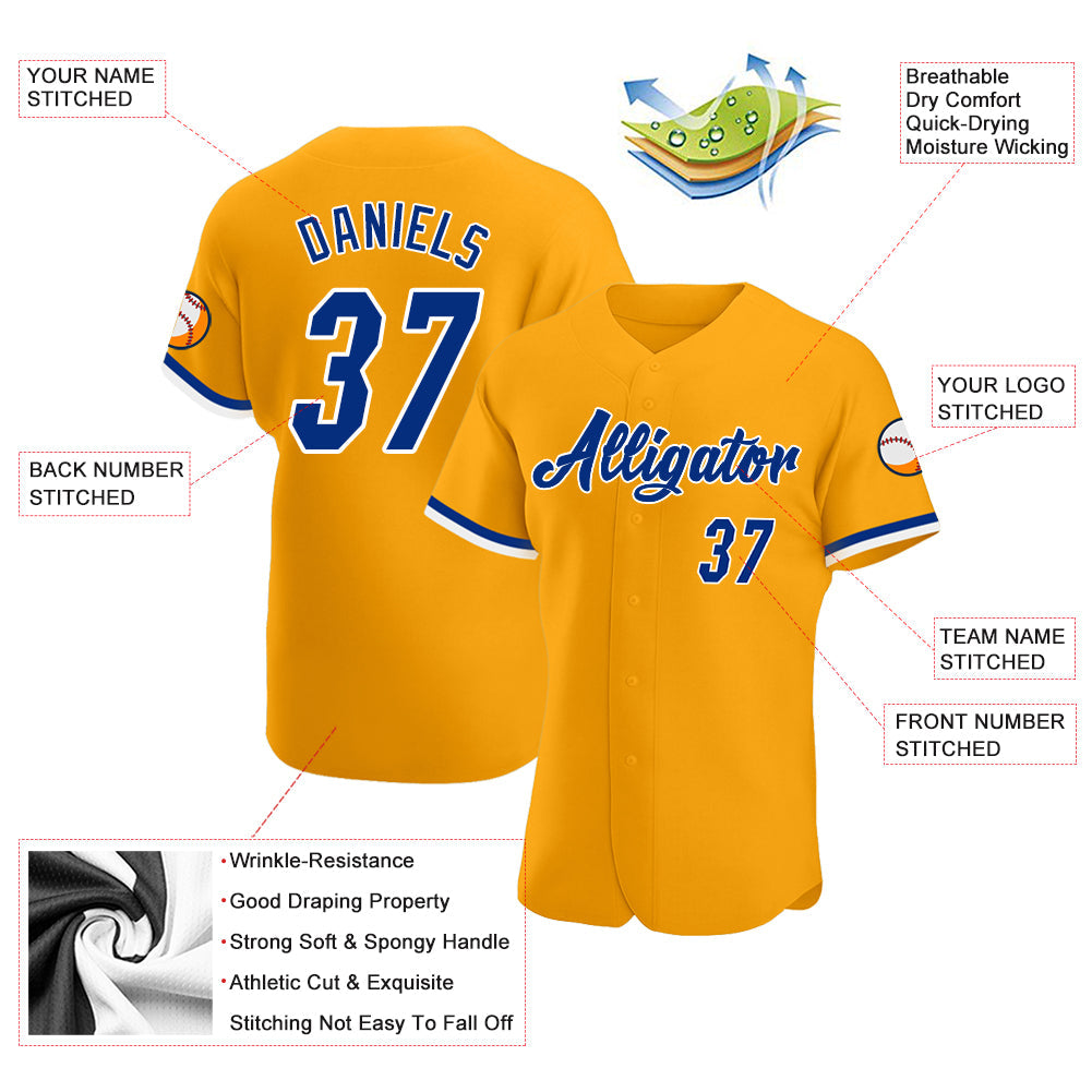 Custom Gold Royal-White Authentic Baseball Jersey - Sky-Custom