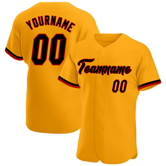 Custom Gold Black-Red Authentic Baseball Jersey - Sky-Custom