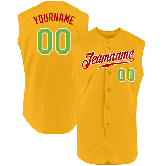 Custom Gold Neon Green-Red Authentic Sleeveless Baseball Jersey - Sky-Custom